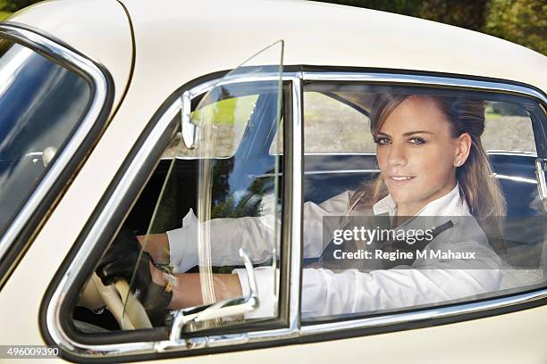 British racing driver Susie Wolff is photographed for Self Assignment on August 20, 2015 in Belgium.