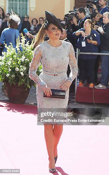 Raquel Rodriguez attends the wedding of Cayetano Rivera and Eva Gonzalez at Mairena del Alcor on November 6, 2015 in Seville, Spain.