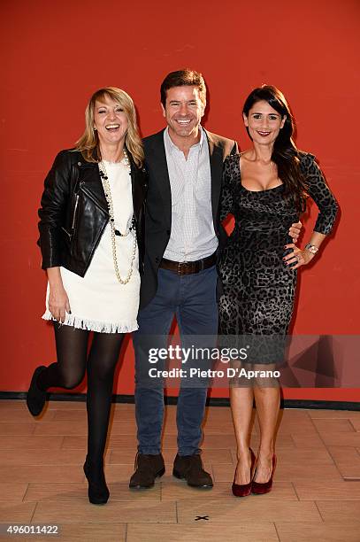 Debora Villa, Paolo Conticini and Barbara Tabita pose during the 'Matrimonio Al Sud' Photocall on November 6, 2015 in Milan, Italy.