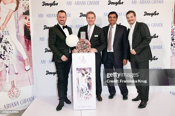 Oliver Hedfeld of Douglas, Thomas Eichhorn of Douglas, Dilesh Mehta, CEO of Designer Parfums and Michael Betzelt, CEO of E. A. Cosmetics attend the...