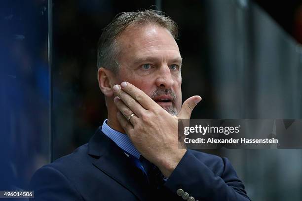 Mark Osiecki, head coach of the USA looks on during match 1 of the Deutschland Cup 2015 between USA and Slovakia at Curt-Frenzel-Stadion on November...