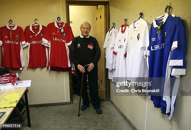 Salford City club shop manager Tony Sheldon poses for a picture ahead of the Emirates FA Cup First Round match between Salford City and Notts County...