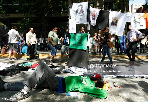 Child lies on the floor during the inauguration of the second stage of the Scientific and Technological Hub at CONICET on November 06, 2015 in Buenos...