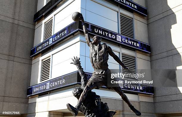 Omri Amrany and Julie Rotblatt-Amrany's Michael Jordan statue, officially known as 'The Spirit' sits outside the United Center, home of the Chicago...