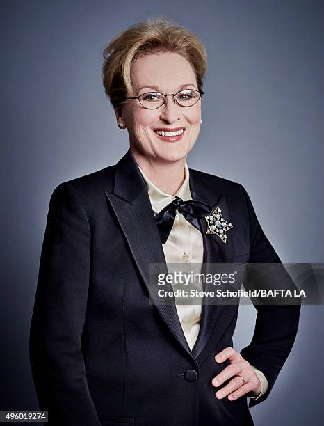 Actress Meryl Streep poses for a portrait at the 2015 BAFTA Britannia Awards Portraits on October 30, 2015 at the Beverly Hilton Hotel in Beverly...