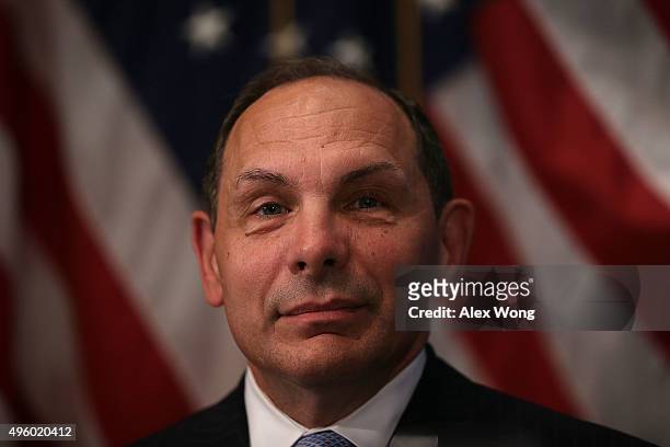 Secretary of Veterans Affairs Robert McDonald waits to be introduced prior to his address to a Newsmaker Luncheon at the National Press Club November...