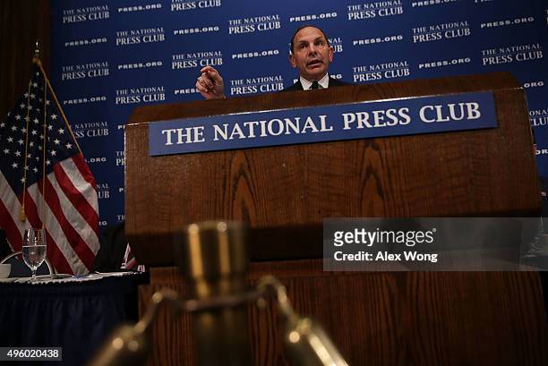 Secretary of Veterans Affairs Robert McDonald addresses a Newsmaker Luncheon at the National Press Club November 6, 2015 in Washington, DC. Sec....