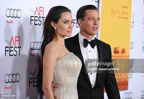 Angelina Jolie and Brad Pitt attend the premiere of "By the Sea" at the 2015 AFI Fest at TCL Chinese 6 Theatres on November 5, 2015 in Hollywood,...