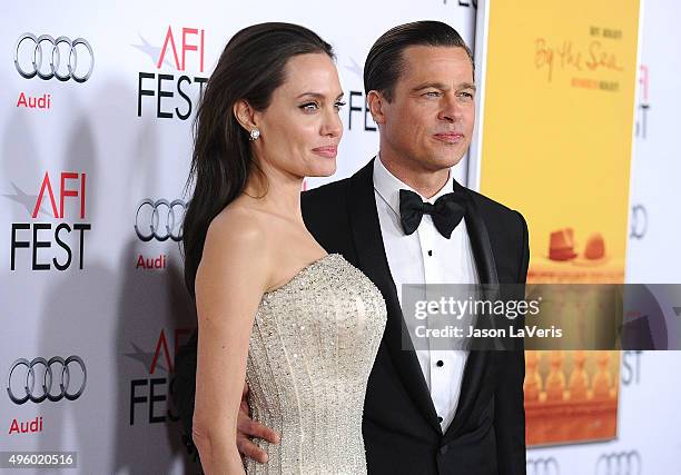 Angelina Jolie and Brad Pitt attend the premiere of "By the Sea" at the 2015 AFI Fest at TCL Chinese 6 Theatres on November 5, 2015 in Hollywood,...