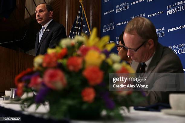 Secretary of Veterans Affairs Robert McDonald addresses a Newsmaker Luncheon at the National Press Club November 6, 2015 in Washington, DC. Sec....