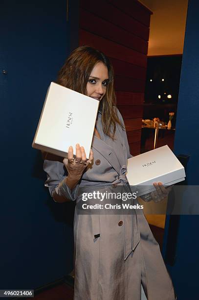 Actress Jessica Alba poses with her Honest Beauty products at Jessica Alba, Humberto Leon and InStyle celebrate Honest Beauty and the launch of the...