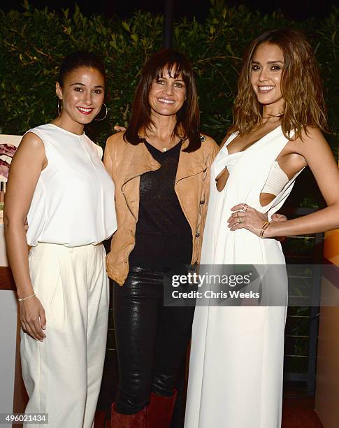 Actresses Emmanuelle Chriqui, Carla Gugino, and Jessica Alba attend Jessica Alba, Humberto Leon and InStyle celebrate Honest Beauty and the launch of...