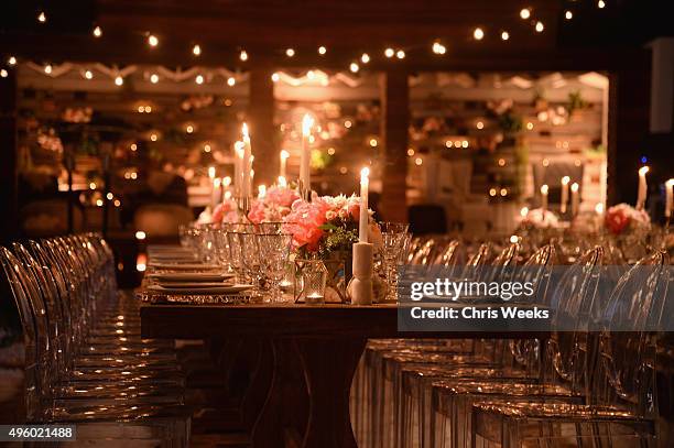View of tables at Jessica Alba, Humberto Leon and InStyle celebrate Honest Beauty and the launch of the #letsbehonest campaign on November 5, 2015 in...