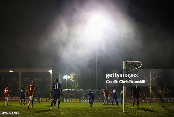 General view of the goalmouth during the Emirates FA Cup first round match between Salford City and Notts County at Moor Lane on November 6, 2015 in...