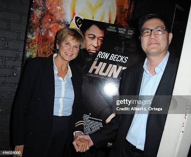 Actress Kristine DeBell and director Gregory Hatanaka at the American Film Market Celebrates Cinema Epoch's "Samurai Cop 2: Deadly Vengeance" held at...