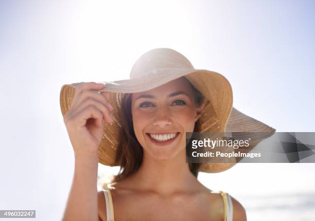 feeling summery in her sunhat - hat stock pictures, royalty-free photos & images