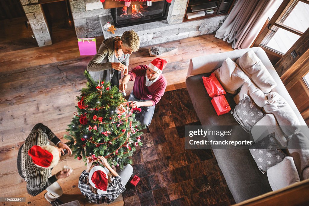 Grandparent making the christmas tree