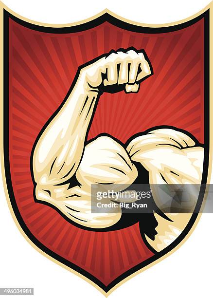 muscle arm badge - cartoon arm stock illustrations
