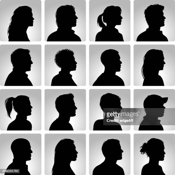 silhouetten heads set - profile woman silhouette stock-grafiken, -clipart, -cartoons und -symbole