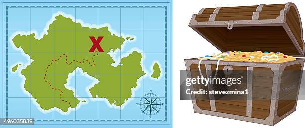 stockillustraties, clipart, cartoons en iconen met treasure map and treasure - treasure map