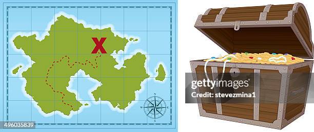 treasure map and treasure - treasure map stock illustrations