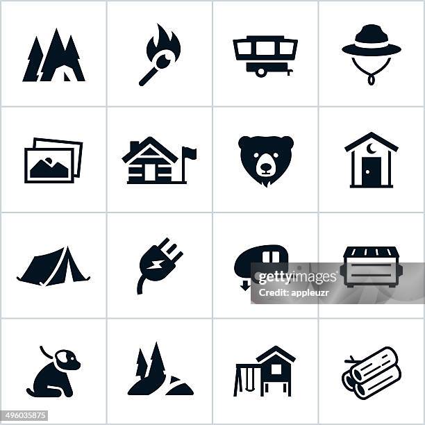 stockillustraties, clipart, cartoons en iconen met black campground icons - afvalcontainer