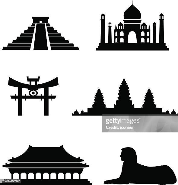 blackstyle exotischen sehenswürdigkeiten - tempel stock-grafiken, -clipart, -cartoons und -symbole
