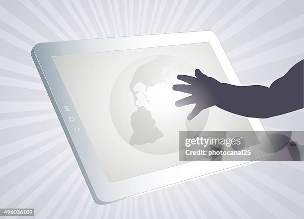 baby technology - child using tablet stock illustrations