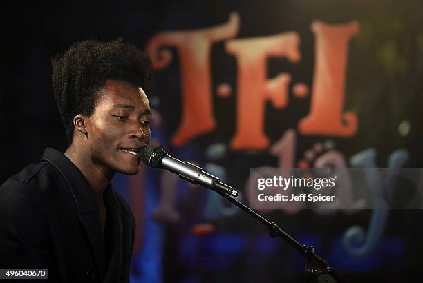 Benjamin Clementine during rehearsals ahead of a live broadcast of "TFI Friday" at the Cochrane Theatre on November 6, 2015 in London, England.