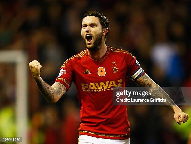 Henri Lansbury of Nottingham Forest celebrates victory after the Sky Bet Championship match between Nottingham Forest and Derby County at City Ground...