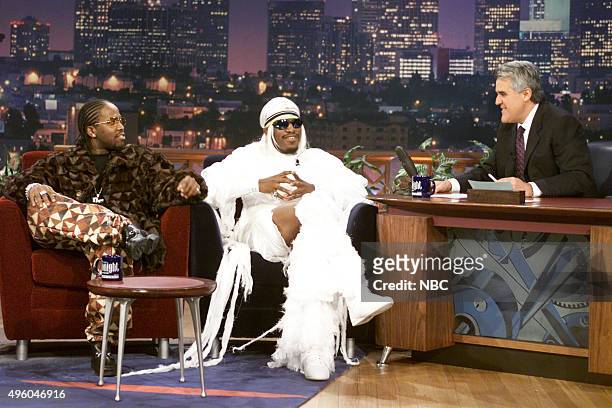 Episode 1974 -- Pictured: Musical guests Antwan "Big Boi" Patton, André 3000 of Outkast during an interview with host Jay Leno on January 9, 2001 --