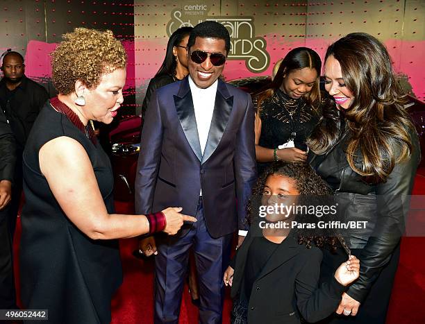 Chairwoman and CEO of BET Networks Debra Lee, honoree Kenneth "Babyface" Edmonds, Peyton Edmonds and actress Nicole Edmonds attend the 2015 Soul...