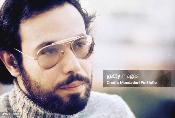 Close-up of the Italian songwriter Antonello Venditti during a photo shoot. Italy, 1972