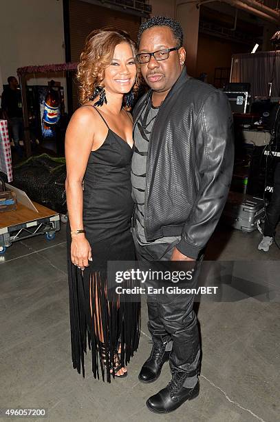 Producer Alicia Etheredge and recording artist Bobby Brown attend the 2015 Soul Train Music Awards at the Orleans Arena on November 6, 2015 in Las...