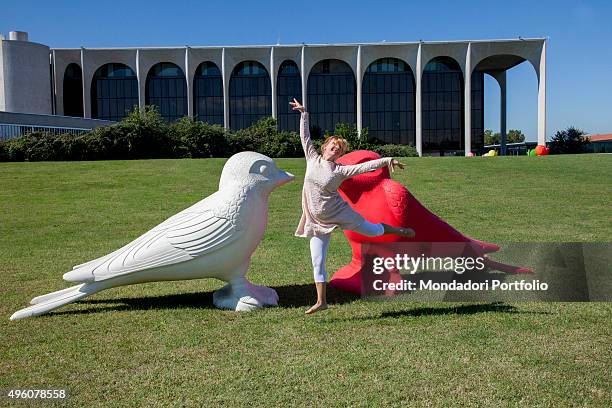 Cracking Art Group animals invade Mondadori Palace by Oscar Niemeyer, Arnoldo Mondadori Editore headquarter. Laura Sponziello performs creative dance...