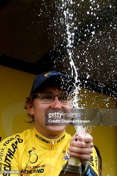 Brad Evans of Dunedin celebrates winning the Tour of Southland on November 7, 2015 in Invercargill, New Zealand.