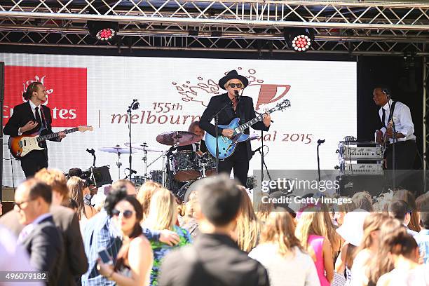 Singer Cody Simpson performs at Hill Square on Emirates Stakes Day at Flemington Racecourse on November 7, 2015 in Melbourne, Australia.