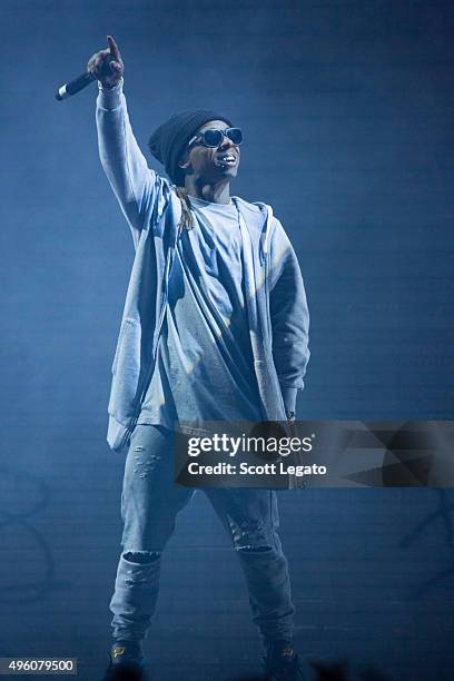 Special guest Lil Wayne performs during the Big Sean concert in his hometown of Detroit at Joe Louis Arena on November 6, 2015 in Detroit, Michigan.