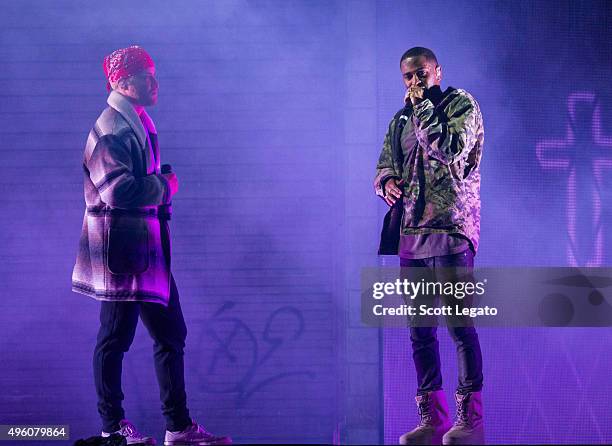 Special guest Mike Posner and Big Sean performs with Big Sean in concert his hometown of Detroit at Joe Louis Arena on November 6, 2015 in Detroit,...