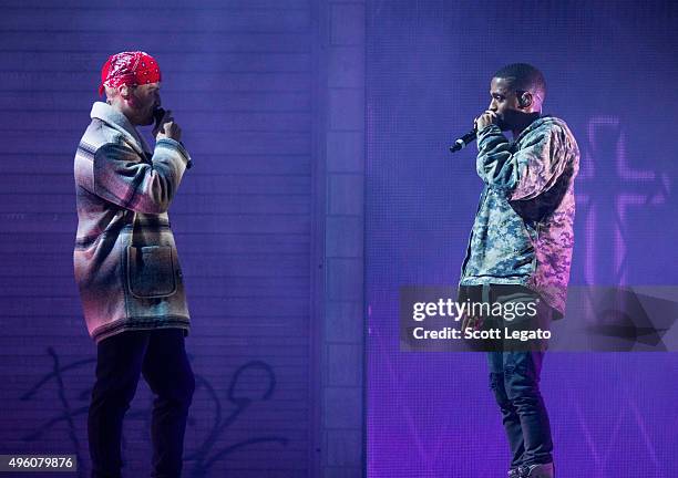 Special guest Mike Posner and Big Sean performs with Big Sean in concert his hometown of Detroit at Joe Louis Arena on November 6, 2015 in Detroit,...