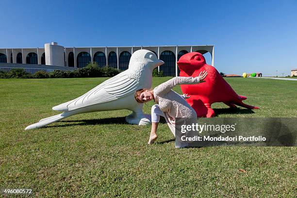 Cracking Art Group animals invade Mondadori Palace by Oscar Niemeyer, Arnoldo Mondadori Editore headquarter. Laura Sponziello performs creative dance...