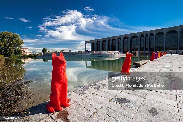 Cracking Art Group animals invade Mondadori Palace by Oscar Niemeyer, Arnoldo Mondadori Editore headquarter. Segrate, September 2015