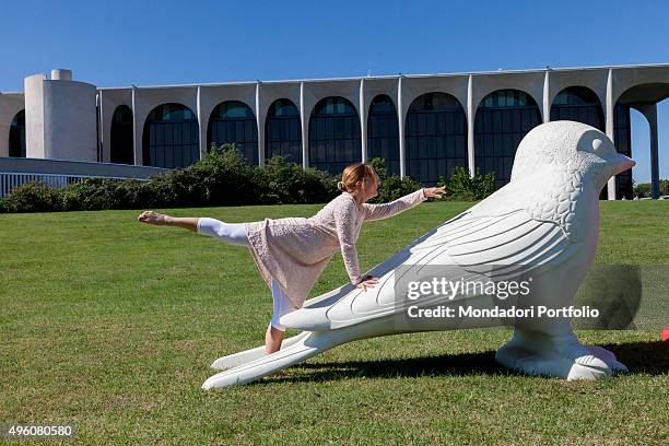 Cracking Art Group animals invade Mondadori Palace by Oscar Niemeyer, Arnoldo Mondadori Editore headquarter. Laura Sponziello performs creative dance...