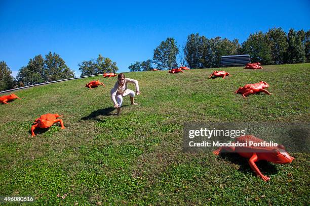 Cracking Art Group animals invade Mondadori Palace by Oscar Niemeyer, Arnoldo Mondadori Editore headquarter. Laura Sponziello performs creative dance...