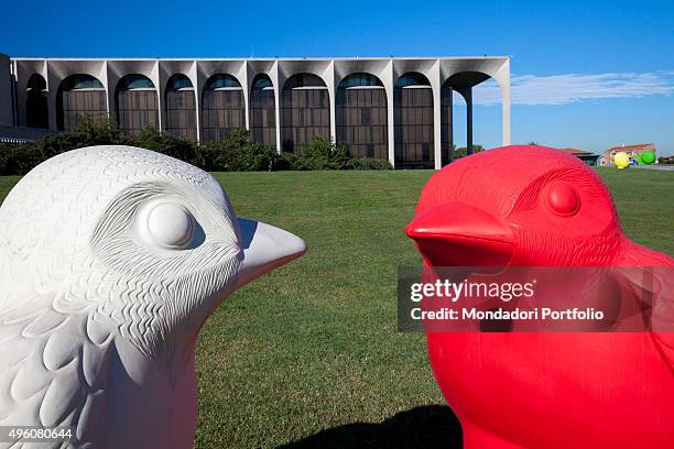 Cracking Art Group animals invade Mondadori Palace by Oscar Niemeyer, Arnoldo Mondadori Editore headquarter. Segrate, September 2015