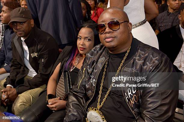 Tracy Stevens and recording artist E-40 attend the 2015 Soul Train Music Awards at the Orleans Arena on November 6, 2015 in Las Vegas, Nevada.