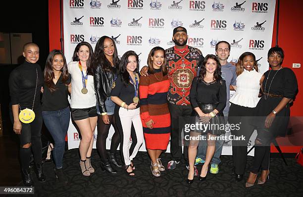 Yankees Pitcher C.C. Sabathia and wife Amber Sabathia pose with the PitCCh In Foundation 2015 Marathon team at their 5th Annual CC Challenge rules...