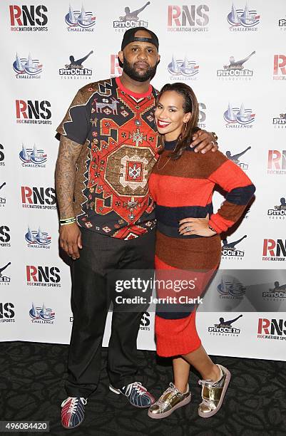 Yankees Pitcher C.C. Sabathia and wife Amber Sabathia attend their PitCCh In Foundation's 5th Annual CC Challenge rules party at Bowlmor Lanes on...