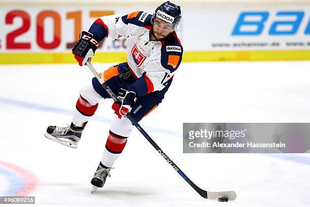 Eduard Sedivy of Slovakia skates during match 1 of the Deutschland Cup 2015 between USA and Slovakia at Curt-Frenzel-Stadion on November 6, 2015 in...