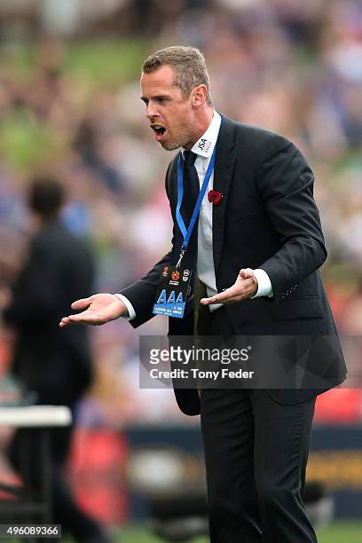 Scott Miller coach of the Jets during the round five A-League match between the Newcastle Jets and the Western Sydney Wanderers at Hunter Stadium on...